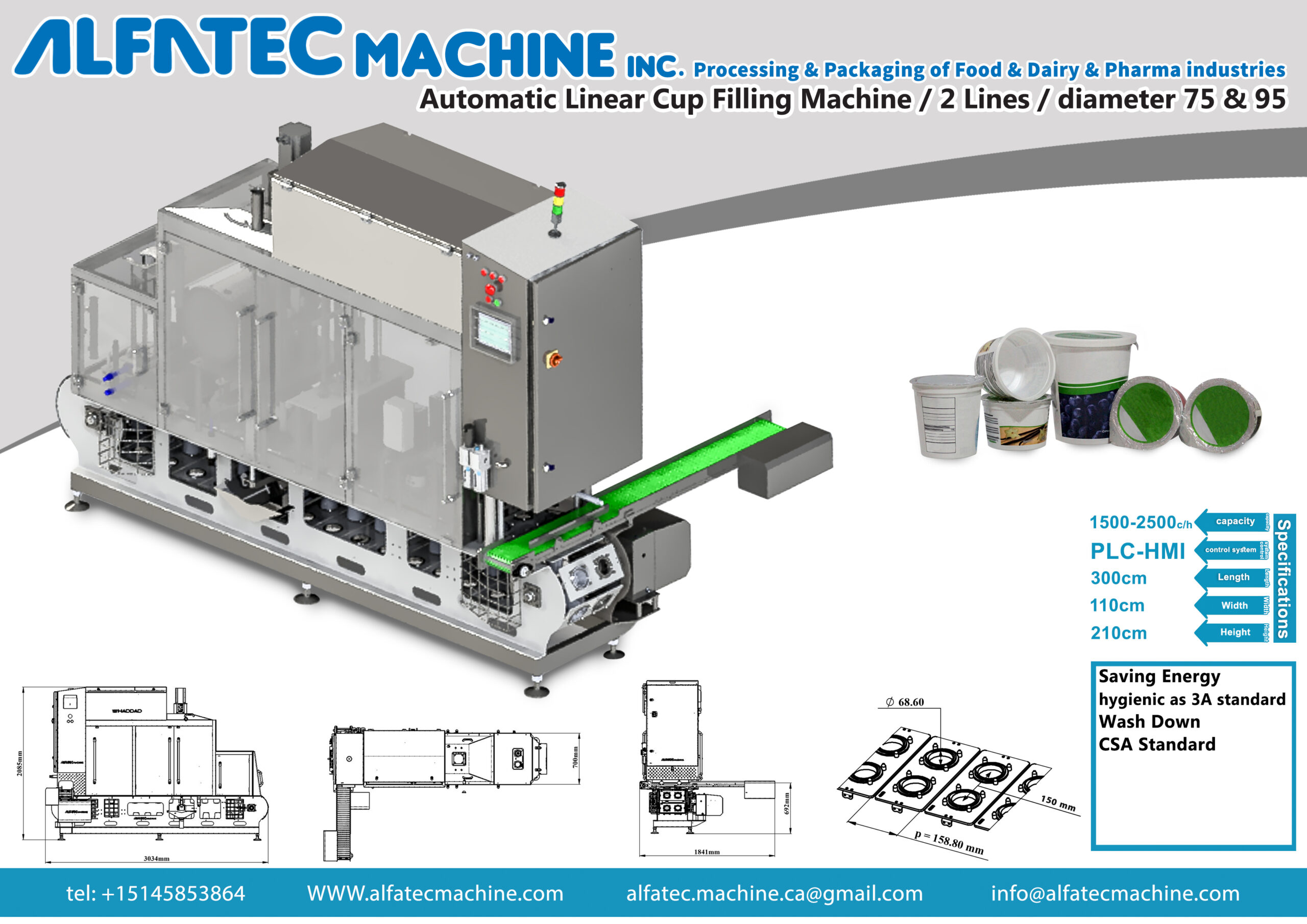Automatic Linear Cup Filling Machine - 2 Lines- diameter 75 & 95